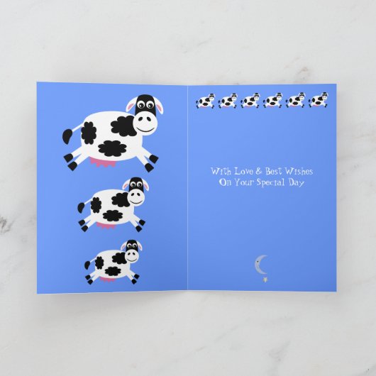 かわいい牛が月の挨拶状を飛び越える カード (内部)