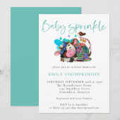 かわいい牛が眠っている農場 ティール ベイビー スプリンクル 招待状 (正面/裏面)