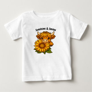 かわいい牛とひまわり ベビーTシャツ