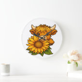 かわいい牛とひまわり ラージ壁時計 (ホーム)