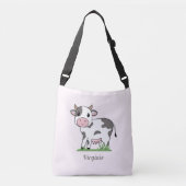 かわいい牛とクロスボディピンクのトートバッグ クロスボディバッグ (正面)