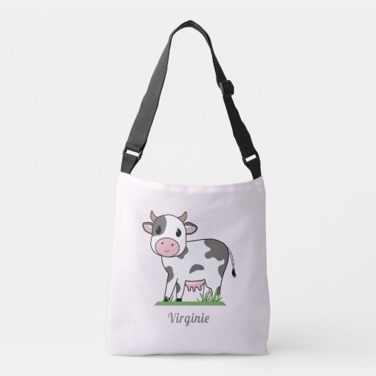 かわいい牛とクロスボディピンクのトートバッグ クロスボディバッグ (正面)