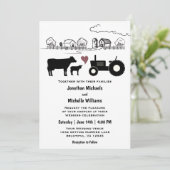 かわいい牛とトラクターのカントリー農場ウェディング 招待状 (スタンド正面)