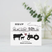 かわいい牛とトラクターカントリーファームウェディングRSVP ポストカード (スタンド正面)