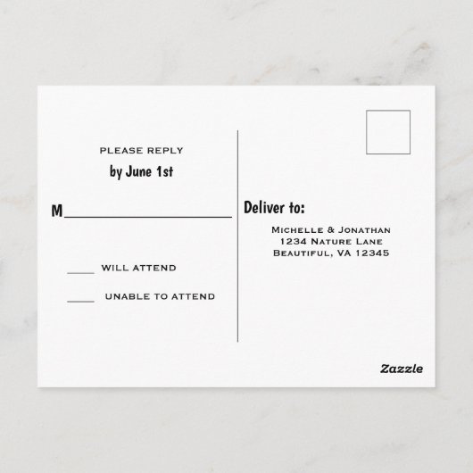 かわいい牛とトラクターカントリーファームウェディングRSVP ポストカード (裏面)