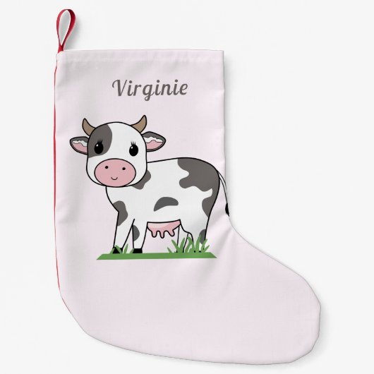 かわいい牛とピンクのクリスマスストッキング スモールクリスマスストッキング (正面)