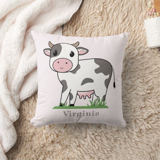 かわいい牛とピンクの枕 クッション (ブランケット)