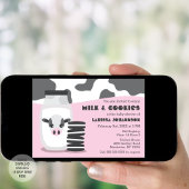 かわいい牛とミルクとクッキーピンクの赤ちゃんシャワー 招待状