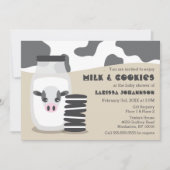 かわいい牛とミルクとクッキーベージュ赤ちゃんシャワー 招待状 (正面)