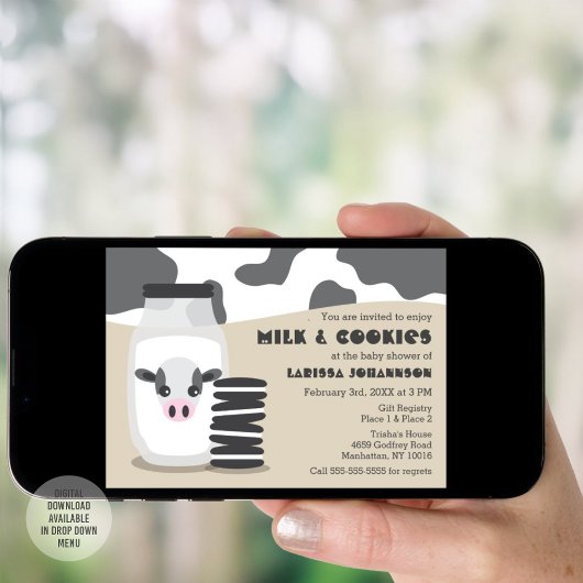 かわいい牛とミルクとクッキーベージュ赤ちゃんシャワー 招待状