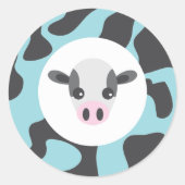 かわいい牛とミルクとクッキー青い赤ちゃんシャワー ラウンドシール (正面)