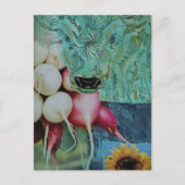 かわいい牛と二十日だいこんのコラージュ ポストカード (正面)