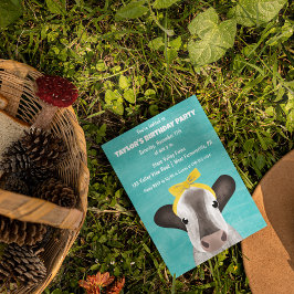 かわいい牛と弓の歳の誕生日パーティー 招待状