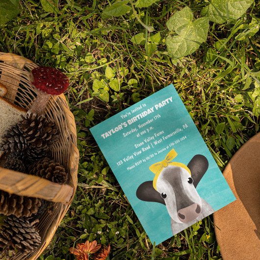 かわいい牛と弓の歳の誕生日パーティー 招待状