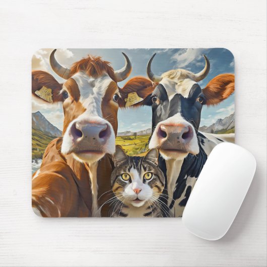 かわいい牛と猫のマウスパッド！ マウスパッド (マウス)