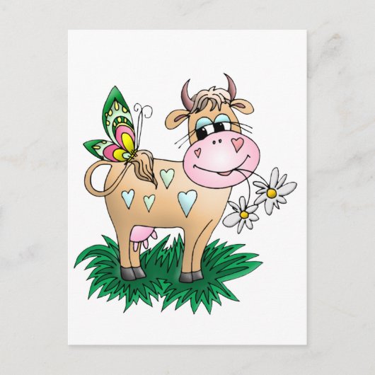 かわいい牛と蝶 ポストカード (正面)