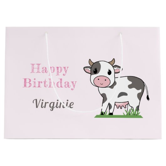 かわいい牛と誕生日抱き枕 ラージペーパーバッグ (正面)