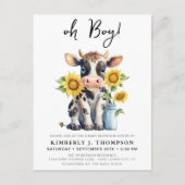 かわいい牛のひまわりモダン花農園動物の赤ちゃんシャワー インビテーションポストカード (正面)