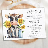 かわいい牛のひまわりモダン花農園動物の赤ちゃんシャワー 招待状