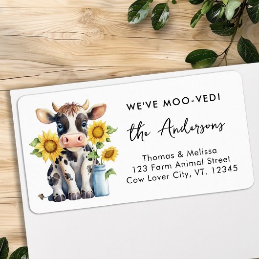 かわいい牛のひまわりモー差出人住所 ラベル