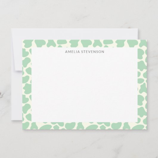 かわいい牛のアニマルプリントパタパーソナライズされたーン ノートカード (正面)