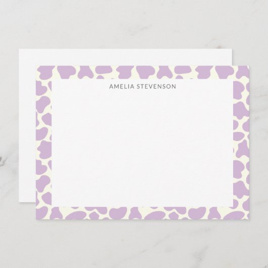 かわいい牛のアニマルプリントパターパーソナライズされたン紫 ノートカード (正面/裏面)