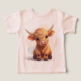 かわいい牛のイラストが特徴のソフトでスタイリッシュなベビーTシャツ
