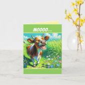 かわいい牛のイラストレーションムーチャスグラシアスサンキュー カード (黄色い花)