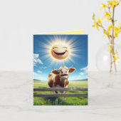 かわいい牛のイラストレーションムーチャスグラシアスサンキュー カード (黄色い花)