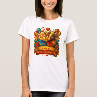 かわいい牛のカップル バレンタインデーTシャツ Tシャツ