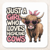 かわいい牛のギフトファーム生活だけ女の子ハイランド牛 スクエアペーパーコースター (正面)