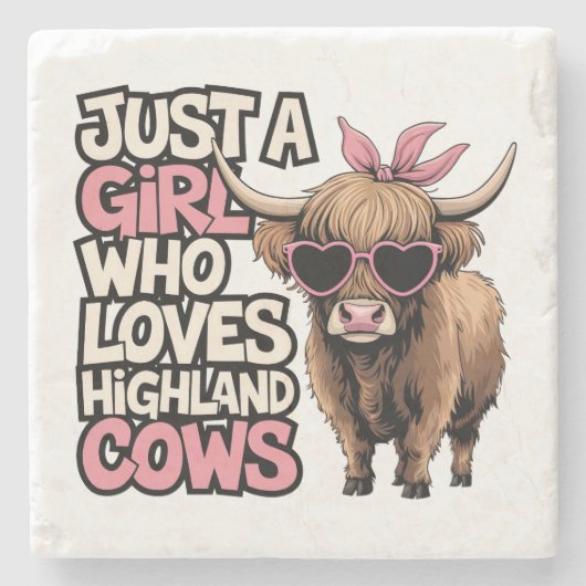 かわいい牛のギフトファーム生活だけ女の子ハイランド牛 ストーンコースター (正面)