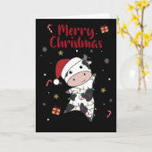 かわいい牛のクリスマスカード　冬の動物 カード (黄色い花)