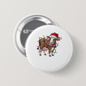 かわいい牛のクリスマスライトトナカイのサンタ・クリスマス 缶バッジ (正面&裏面)