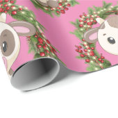 かわいい牛のクリスマスリース ラッピングペーパー (ロールコーナー)