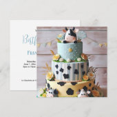 かわいい牛のケーキ誕生日 招待状 (正面/裏面)