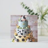 かわいい牛のケーキ誕生日 招待状 (スタンド正面)