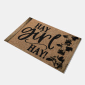 かわいい牛のサイン、干し草ガールヘイ農家 ドアマット (アングル)