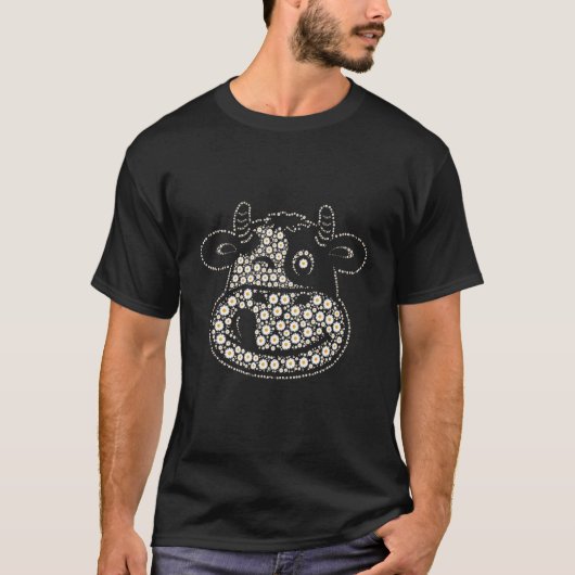 かわいい牛のデイジー柄 牛好きな人へ Tシャツ (正面)