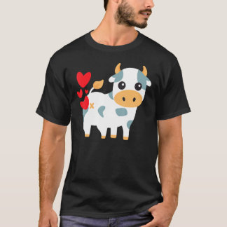 かわいい牛のハート バレンタインデー Tシャツ