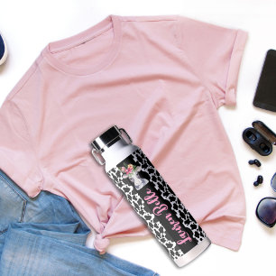 かわいい牛のパターンピンク熱帯ハイビスカス名水 ウォーターボトル