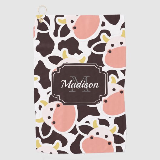 かわいい牛のパターン ゴルフタオル (正面)