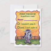 かわいい牛のパーティーセンターRSVP 出欠カード (裏面)