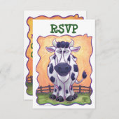 かわいい牛のパーティーセンターRSVP 出欠カード (正面/裏面)
