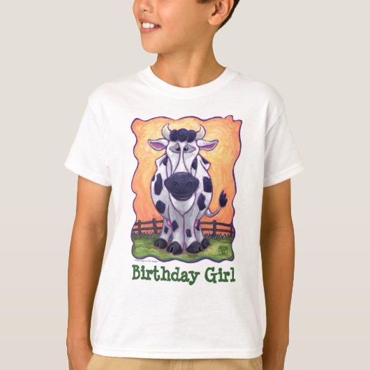 かわいい牛のパーティー誕生日女の子 Tシャツ (正面)