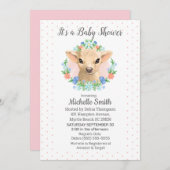 かわいい牛のピンクの女の子の花のベイビーシャワー 招待状 (正面/裏面)