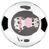 かわいい牛のピンク柄モノグラム名サッカー ボール (回転)