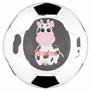 かわいい牛のピンク柄モノグラム名サッカー ボール