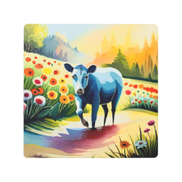 かわいい牛のフローラ畑 メタルプリント