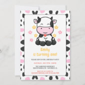 かわいい牛のプリントピンク&ブラックガーリーバースデーパーティー 招待状 (正面)